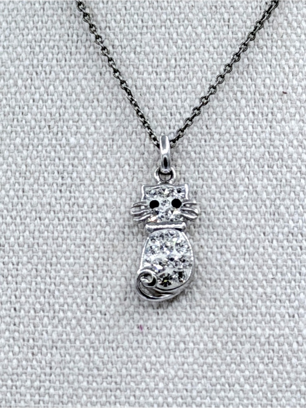 Mini Enamel & Paved Crystal Silver-Plated Kitty Cat Whiskers Necklace Kitten